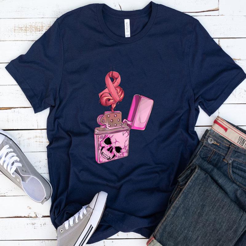 Breast Cancer Awareness Pink Fire Clipper Lighter Skeleton Shirts