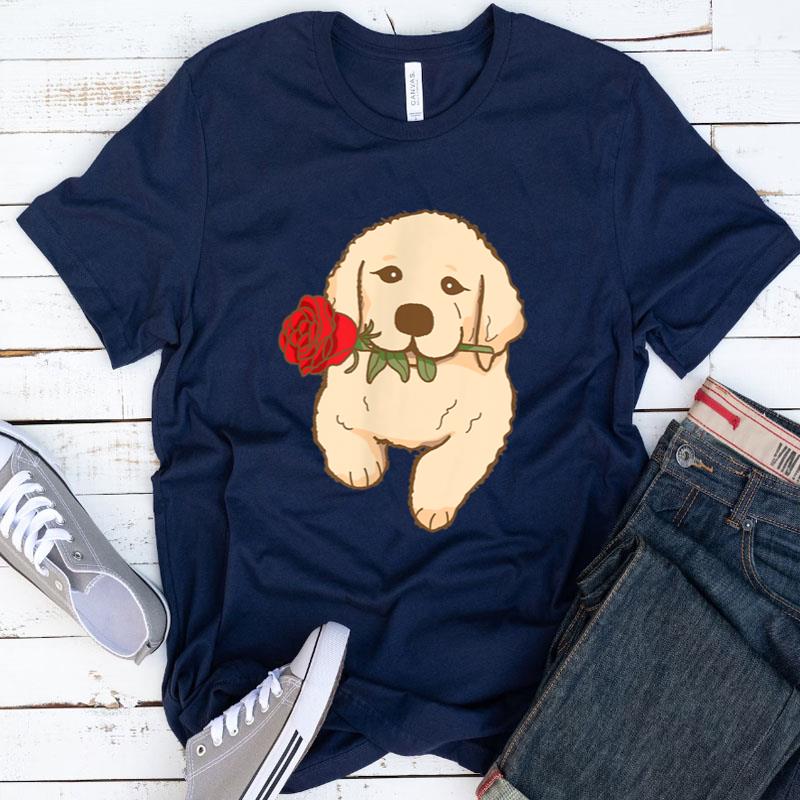 Cute Puppy With Rose Dog Lover Valentines Day Shirts