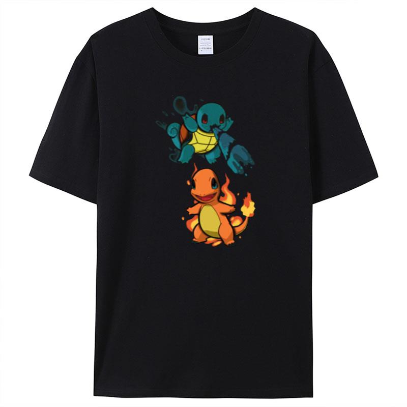 Squirtle And Charmander Cartoon Design Pokemon Shirts