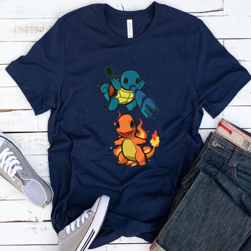 Squirtle And Charmander Cartoon Design Pokemon Shirts