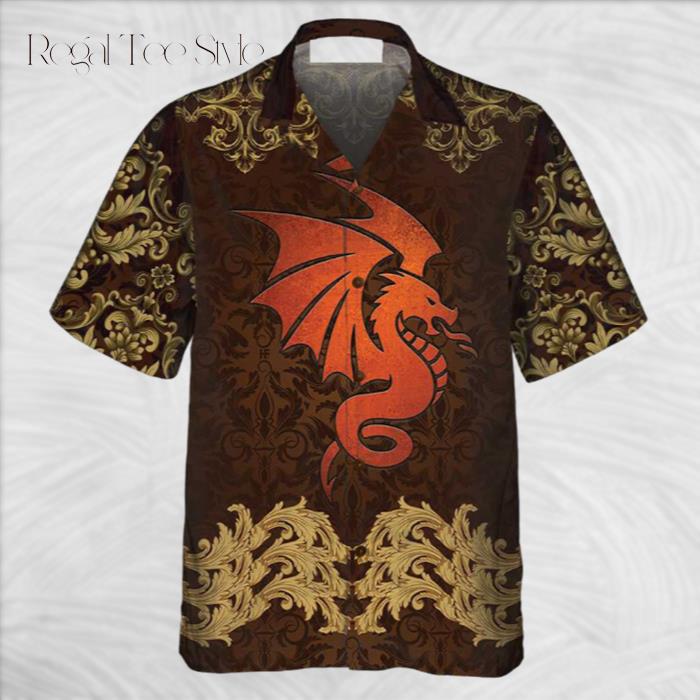 Baroque Dark Brown Dragon Vintage Pattern Dragon Hawaiian Shirt