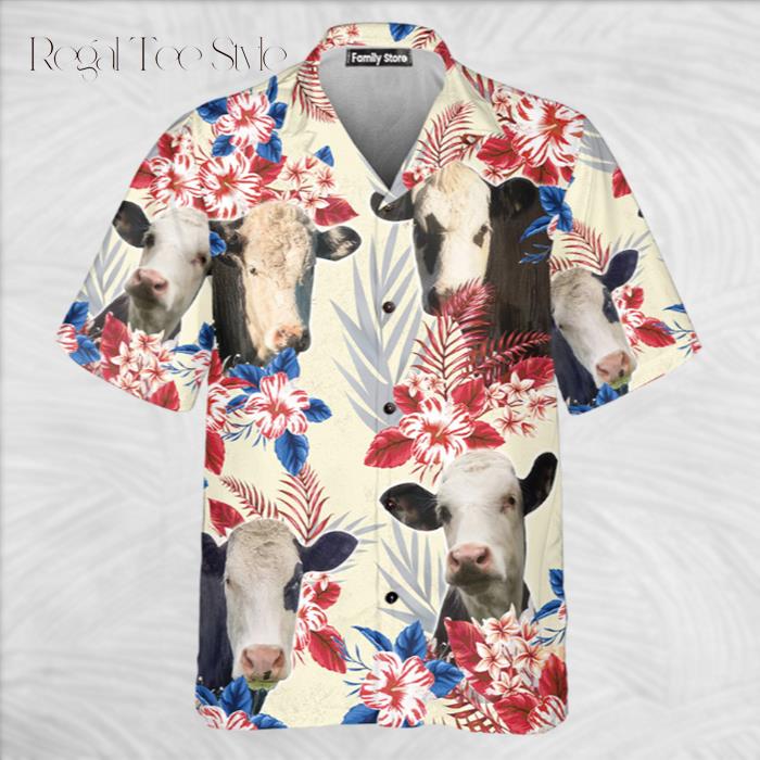 Black Baldy Pattern US Flag Farm Cow Hawaiian Shirt