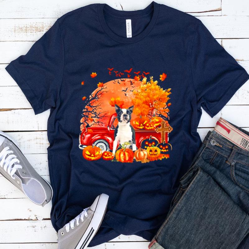 Black Boston Terrier Dog Hollowed Pumpkin Moon Shirts