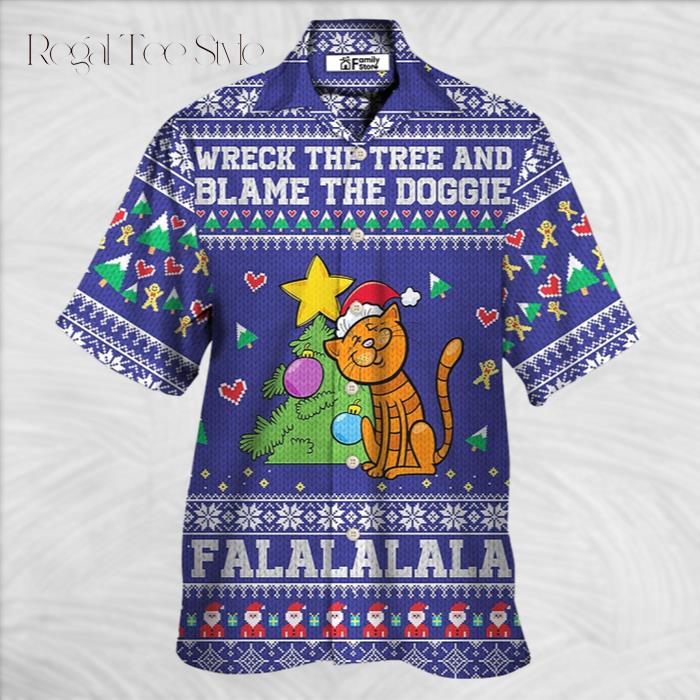 Brown Cat Wreck The Tree And Blame The Doggie Christmas Hawaiian Shirt