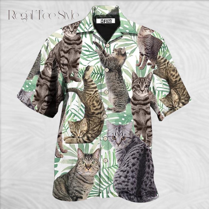 Cat Tropical Leaf Tabby Cat Hawaiian Shirt