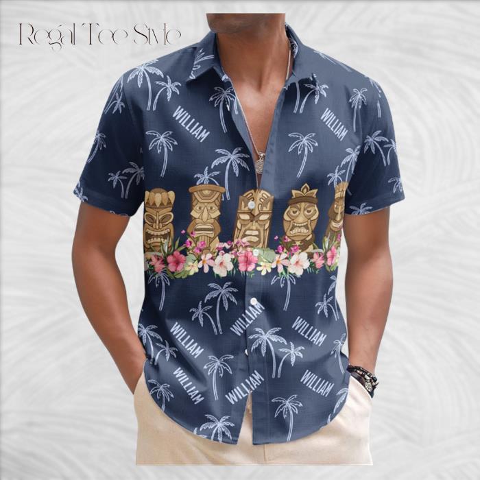 Custom Name Tiki Hibiscus ummer Personalized Hawaiian Shirt
