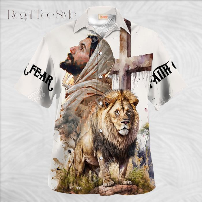 Faith Over Fear Jesus And Lion Hawaiian Shirt