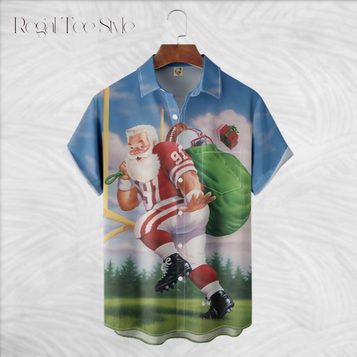 Football Santa Claus Brings A Big Bags Of Gifts Hawaiian Shirt