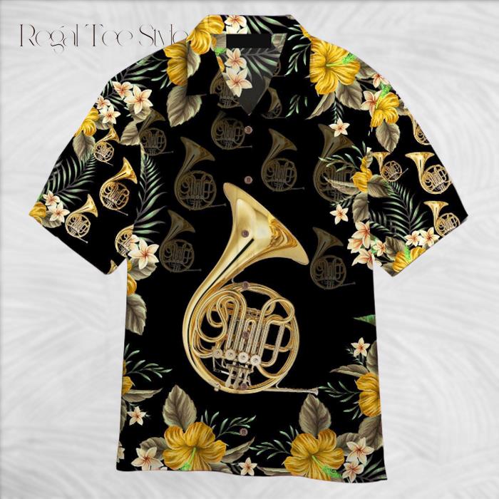 French Horn Black Music Instrument Hawaiian Shirt