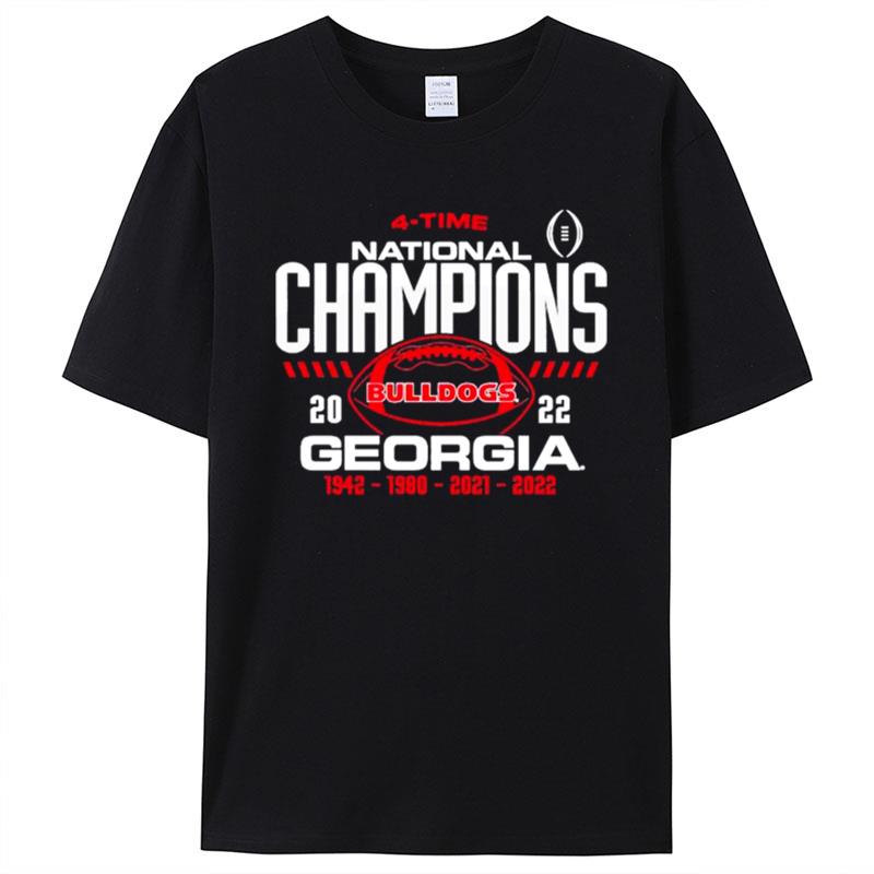 Georgia Bulldogs Blue 84 Women's Four Time College Football National Champions Overdye Shirts