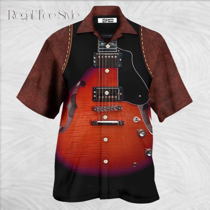 Guitar Red Vintage Leather Hawaiian Shirt