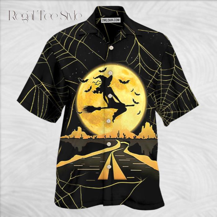 Halloween Witch On A Dark Desert Highway Hawaiian Shirt