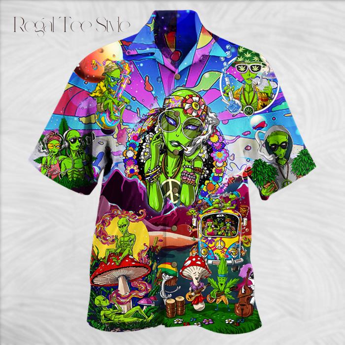 Hippie Alien Peace Life Color Hawaiian Shirt