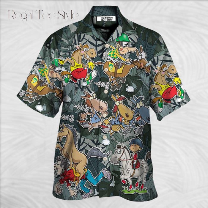 Horse Racing Funny Art Hawaiian Shirt