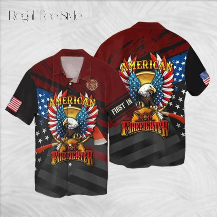 Independence Day American Firefighter Eagle Hawaiian Shirt
