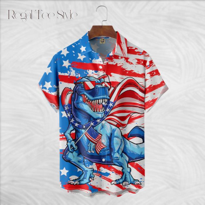Independence Day Flag T Rex Dinosaur Hawaiian Shirt