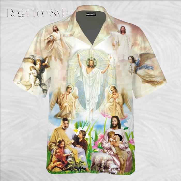 Jesus Are Playing With Children and Wome Hawaiian Shirt