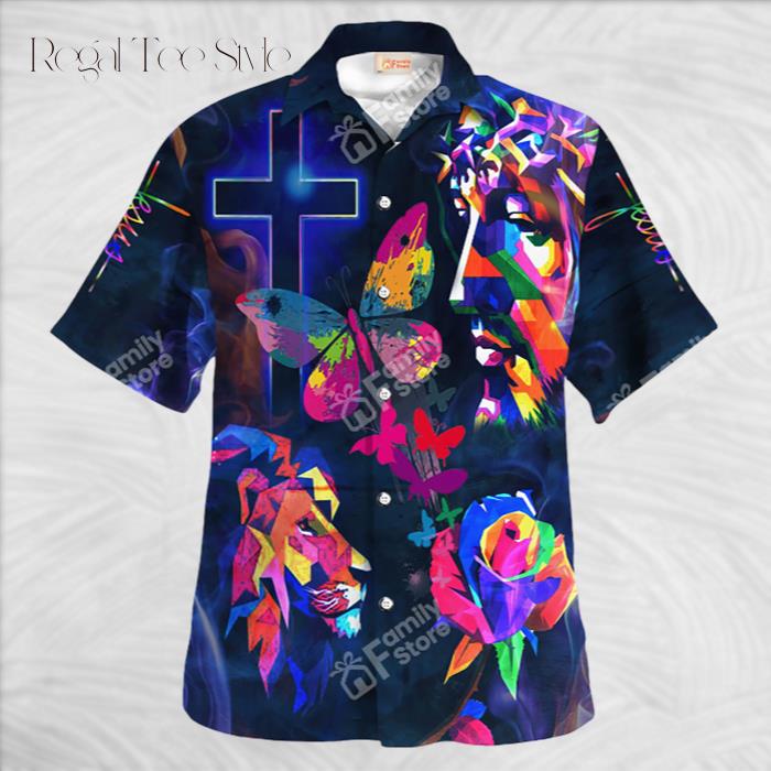 Jesus Colorful Butterfly Flower Hawaiian Shirt