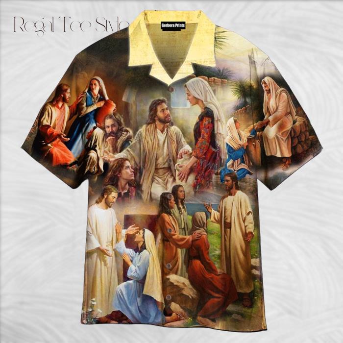Jesus Speaks To The Woman Yellow Hawaiian Shirt