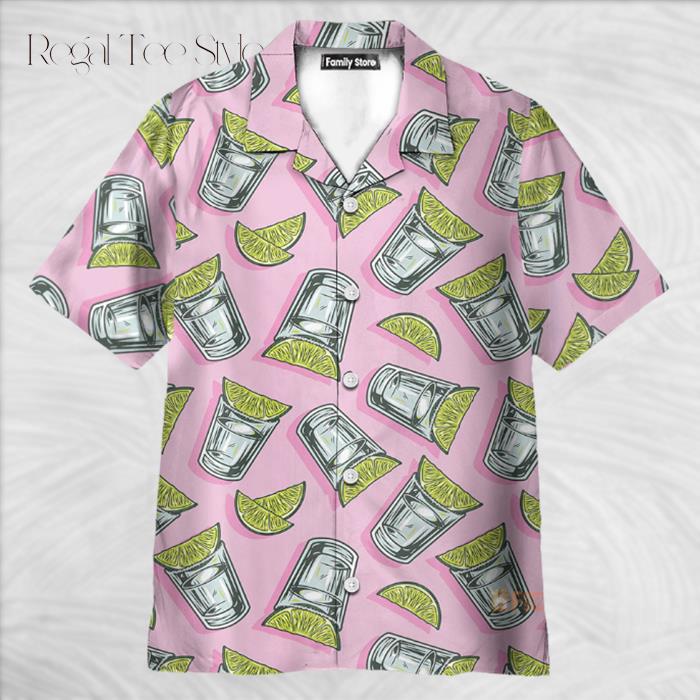 Margarita Cocktail Tequila With Lime Pattern Pink Hawaiian Shirt