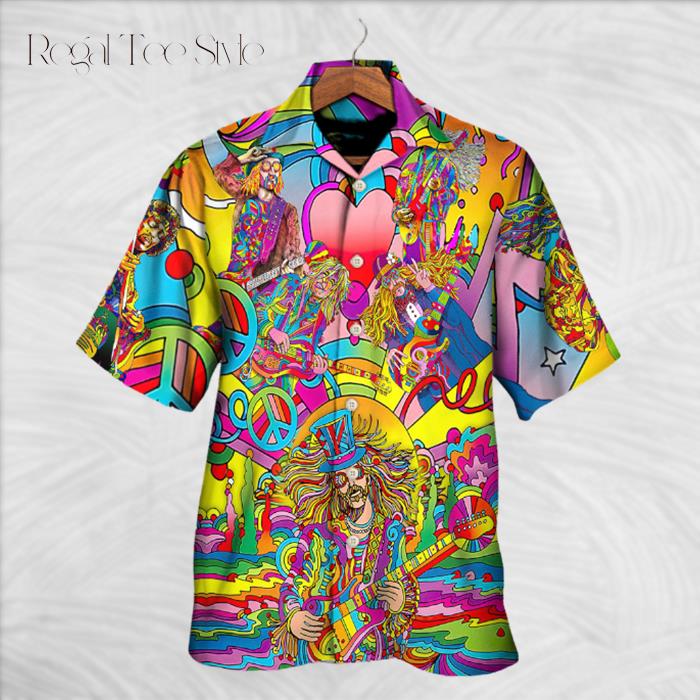 Music Guitar Psychedelic Hippie Musician Hawaiian Shirt