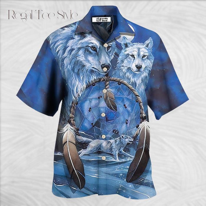 Native Style Love Peace Blue Wolf Hawaiian Shirt