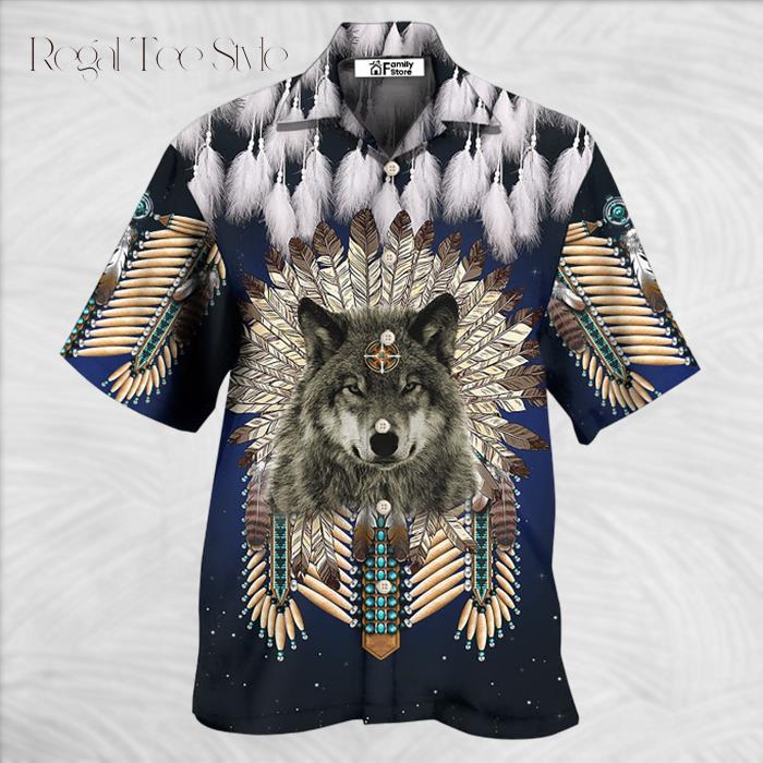 Native Wolf Feathers Dark Style Hawaiian Shirt