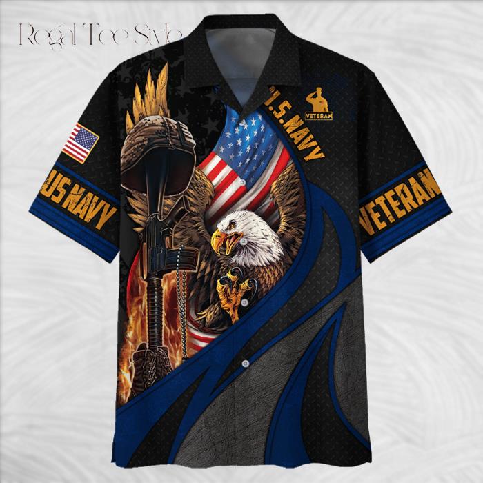 Navy Eagle With Gun Veteran U.S Navy Hawaiian Shirt