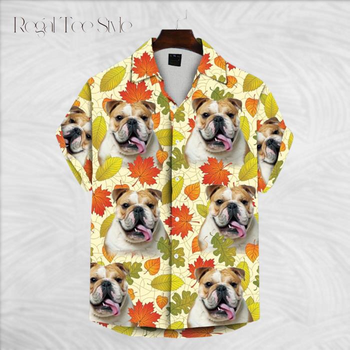 Personalized Gift For Pet Lovers Leaves Pattern Cream Color Hawaiian Shirt