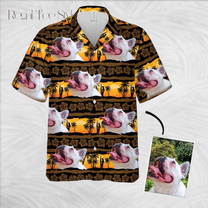 Personalized Gift For Pet Lovers Sunset & Palm Tree Pattern Hawaiian Shirt