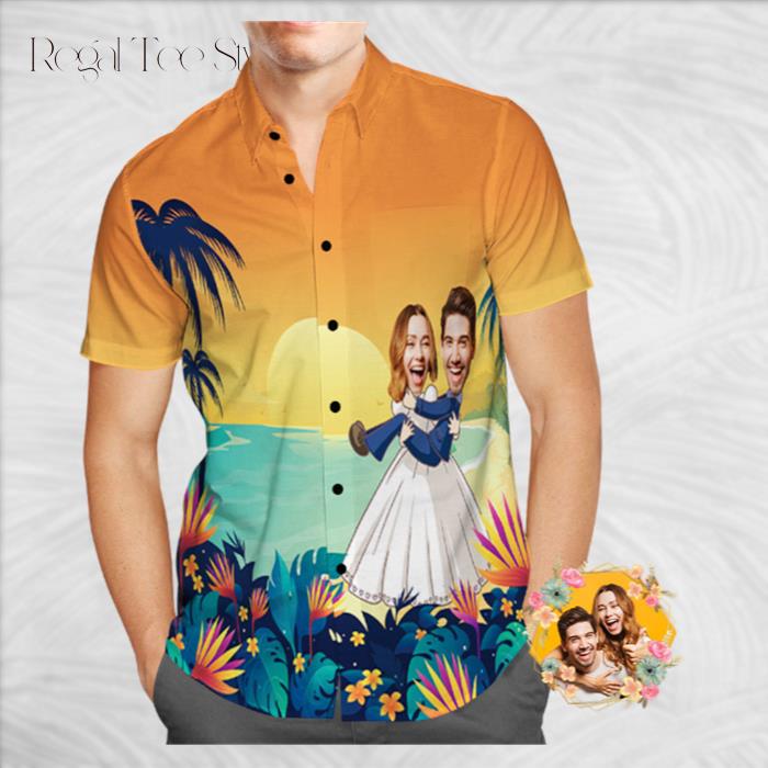 Personalized Romantic Wedding Photo Hawaiian Shirt