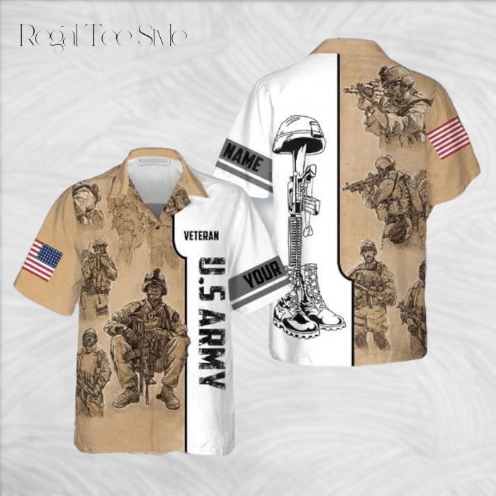 Personalized US Army Veteran Vintage Hawaiian Shirt