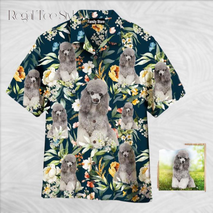 Portrait Of Gray Poodle On Floral Flowers Custom Hawaiian Shirt