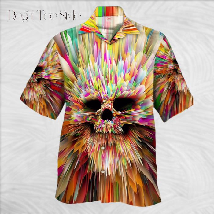 Psychedelic Colorful Burst Mutation Skull Hawaiian Shirt