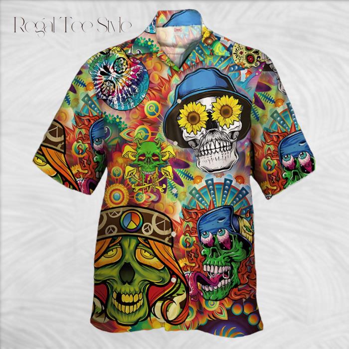 Psychedelic Hippie Cartoon Graffiti Crazy Skull Hawaiian Shirt