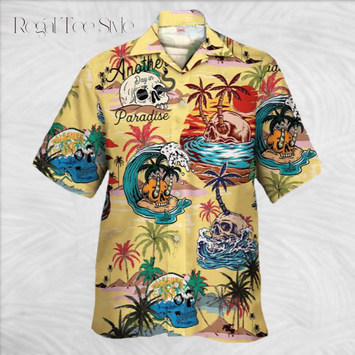 Psychedelic Hippie Vintage Skull Parasise Beach Hawaiian Shirt