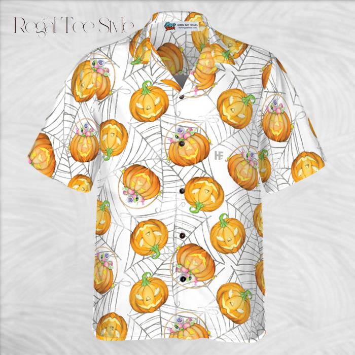 Pumpkin Candy Halloween Spider Web Hawaiian Shirt