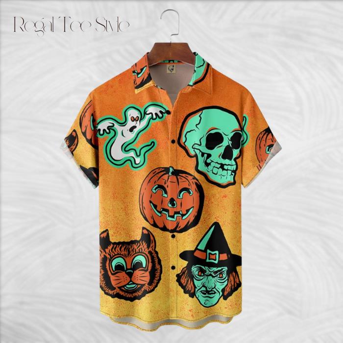 Pumpkin Light Green Skull Hawaiian Shirt