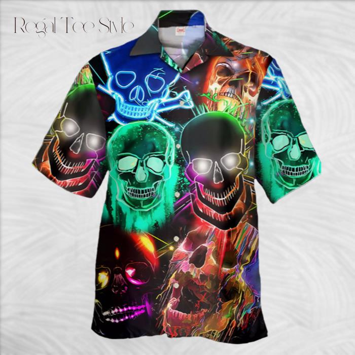 Rainbow Psychedelic Hippie Colorful Crazy Skull Hawaiian Shirt