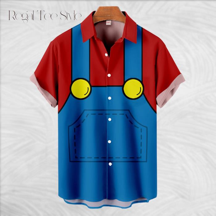Red And Blue Stitching Fantasy Miner Hawaiian Shirt