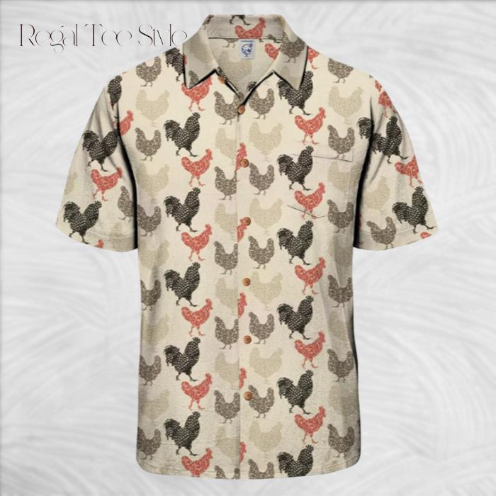 Rooster Pattern Cream Color Hawaiian Shirt