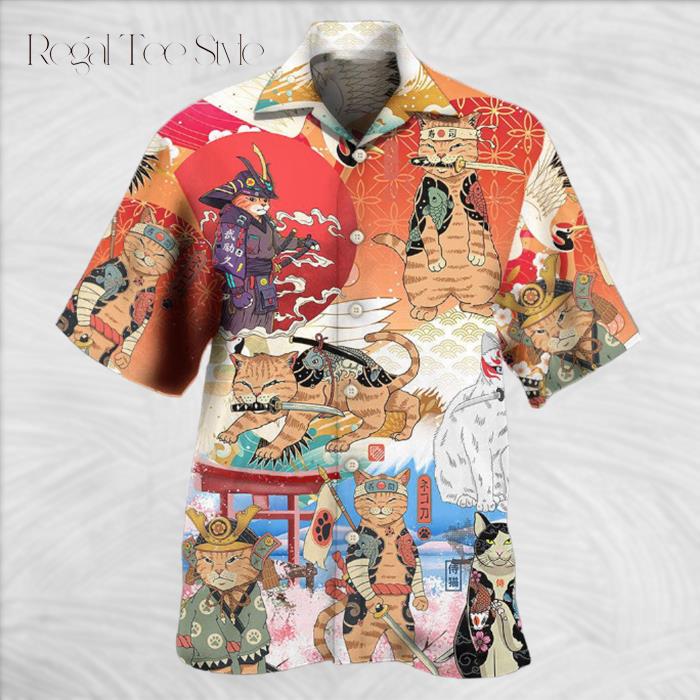 Samurai Cat Funny Art Japanese Hawaiian Shirt