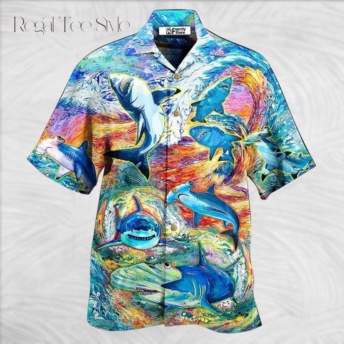 Shark Painting Color Hawaiian Shirt
