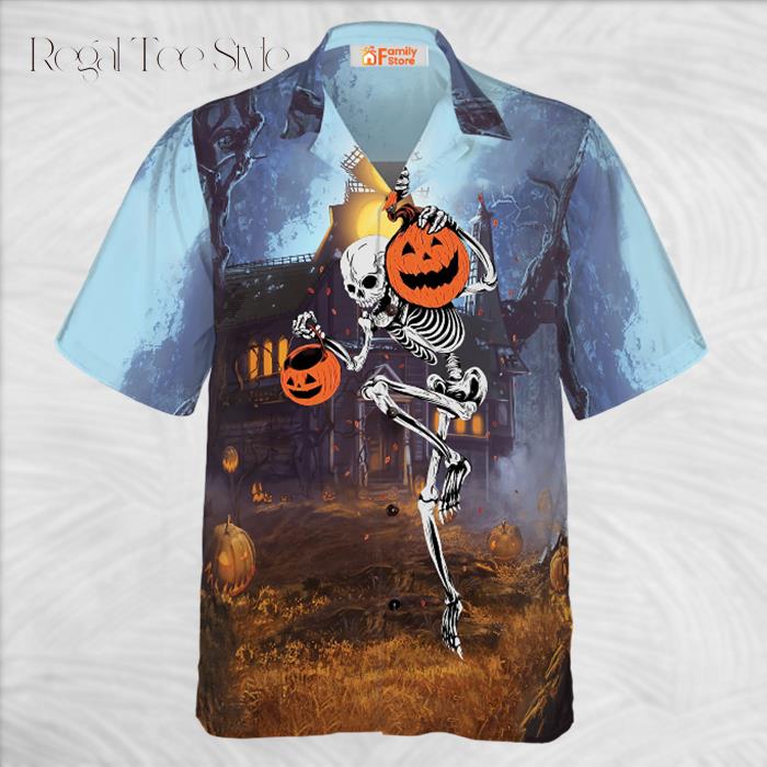 Skeleton Knows How To Dance Halloween Spooky Pumpkin Hawaiian Shirt