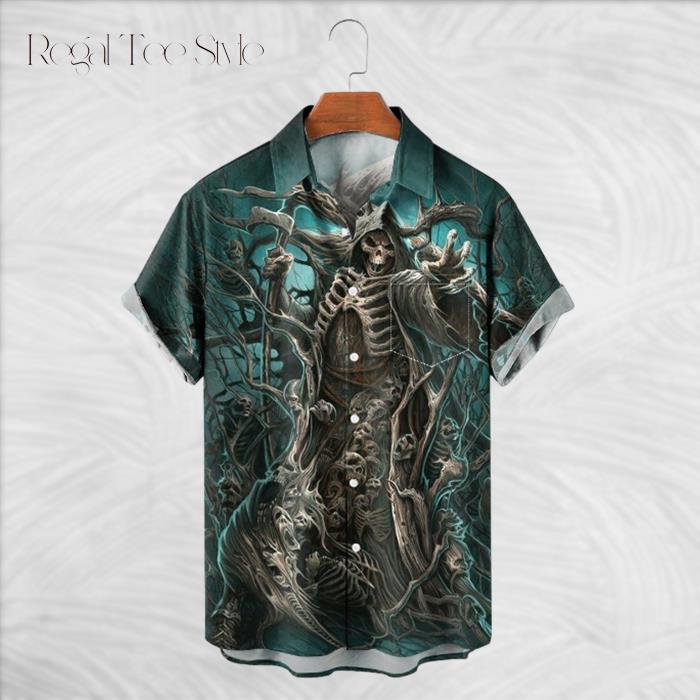 Skull Grim Reaper Print hirts Hawaiian Shirt