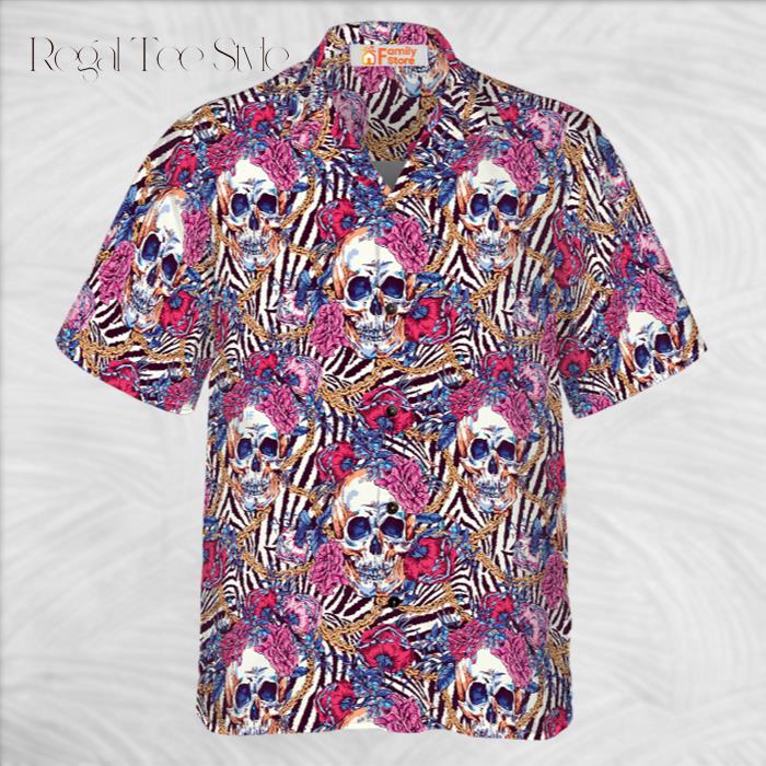 Skull With Roses On Zebra Background Hawaiian Shirt