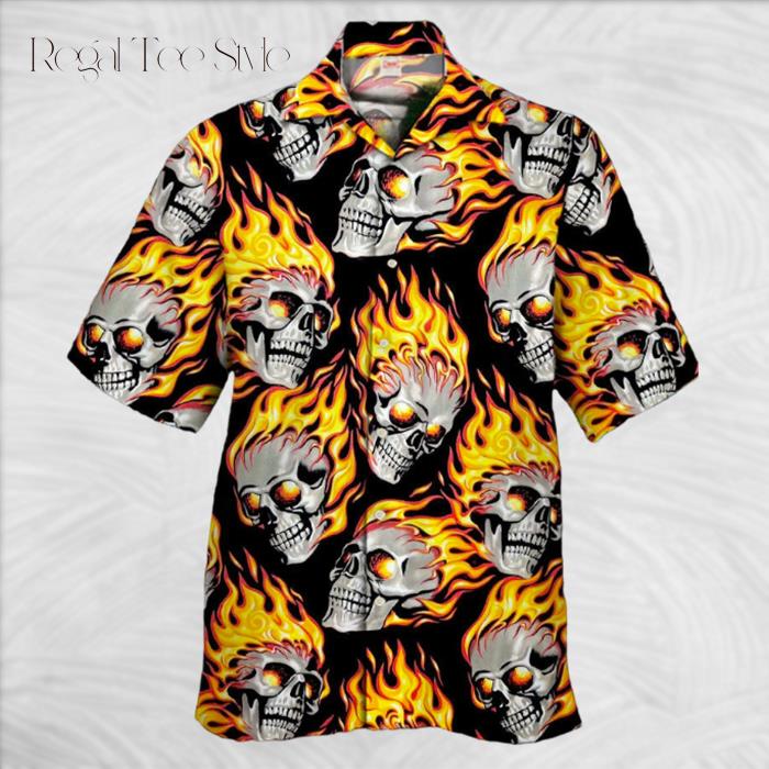 Skulls On Fire Flame Stylish Hawaiian Shirt
