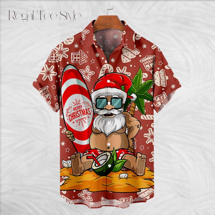 Surfing Santa Illustration Hawaiian Shirt