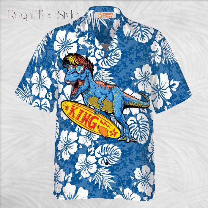 TRex Catch The Waves Dinosaur Hawaiian Shirt