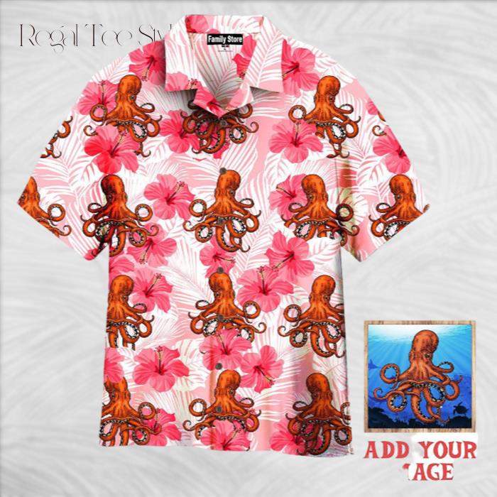 Tropical Flowers Hibiscus Octopus Custom Hawaiian Shirt
